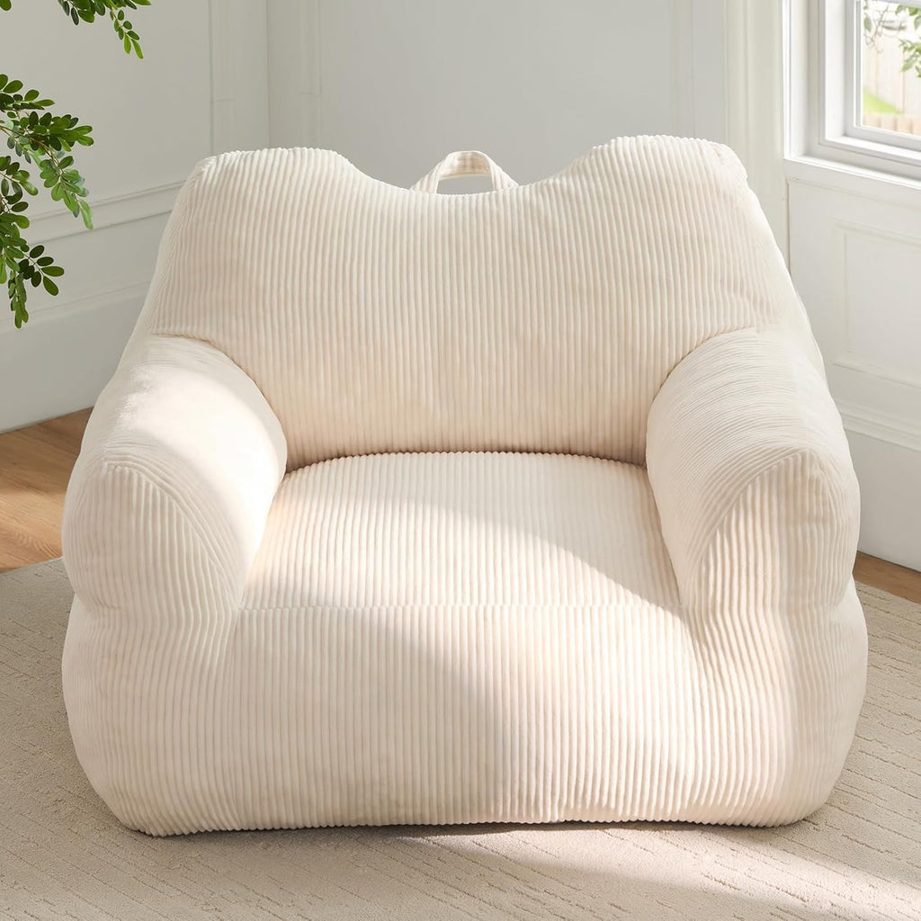 HUGHEAVEN Big Bean Bag Chair for Adults, Giant Oversized Bean Bag Couch, Comfy Reading Chair with Armrests, Soft Cozy Chair for Bedroom, Lounge Sofa for Gaming, Napping & Relaxing, Beige