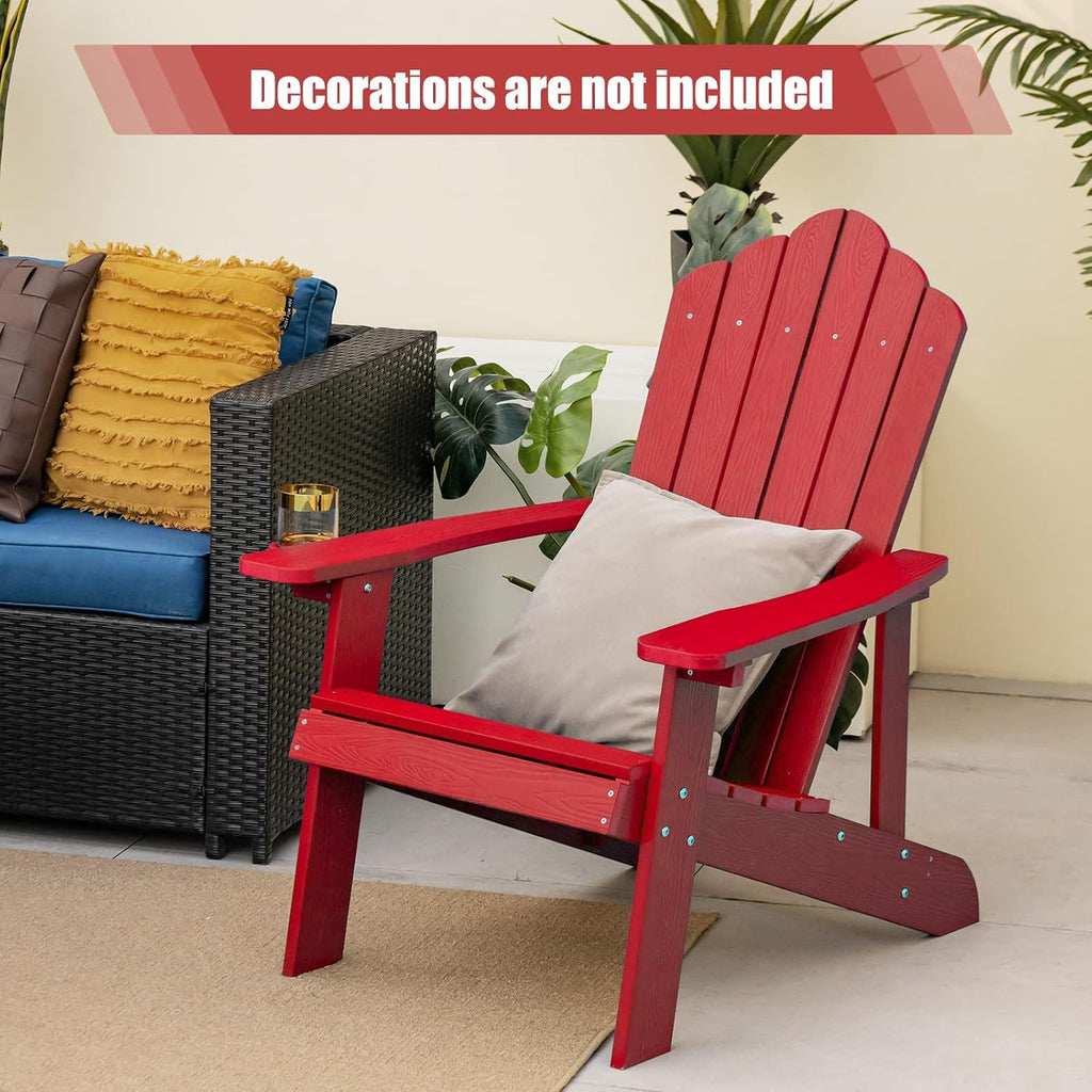 Giantex Outdoor Adirondack Chair - Oversized Patio Chairs w/Hidden Cup Holder, Realistic Wood Grain, 380 LBS Weight Capacity, Weather Resistant Firepit Chairs for Backyard, Garden (1, Red)