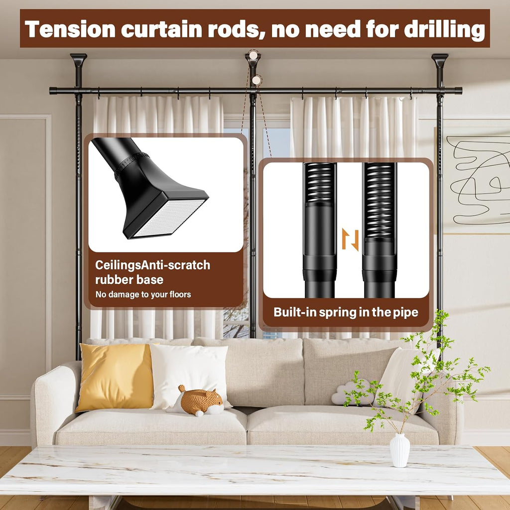 Abiglifty Room Divider Curtain Rod No Drilling, Adjustable 4-10ft(H) 28-114inch(W) Wall Divider for Room Separation, Heavy Duty Floor to Ceiling Tension Curtain Stand, Black