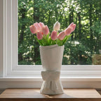 Relexome White Ceramic Bow Vase Unique Cute Decorative Bouquet Flower Vases 9.64 in Summer Home Decor Vase