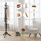Tangkula Wood Coat Rack Freestanding, Entryway Height Adjustable Coat Stand with 9 Hooks & Stable Tri-Legged Base, Rubber Wood Coat Tree Hall Tree Coat Hanger Stand for Home Office Hall Entryway