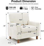 Mid Century Modern Accent Chairs Set of 2, Chenille Comfy Living Room Arm Chairs with Cup Holder, Cozy Single Sofa Reading Nook Chair for Bedroom, Easy Assembly Required, Off White