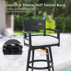 Modern Outdoor Bar Stools Set of 2 Swivel Patio Bar Chairs with 360° Rotation and Cushion with Sunbrella Fabric Weather-Resistant Aluminum Frame Patio Bar Stool for Deck Garden