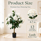 2Pack 3FT Artificial Hydrangea Trees, Faux Hydrangea Plants in Pot with White Flowers, Realistic Hydrangea Topiary Trees for Indoor Outdoor, Garden, Porch, Patio, Home Decor