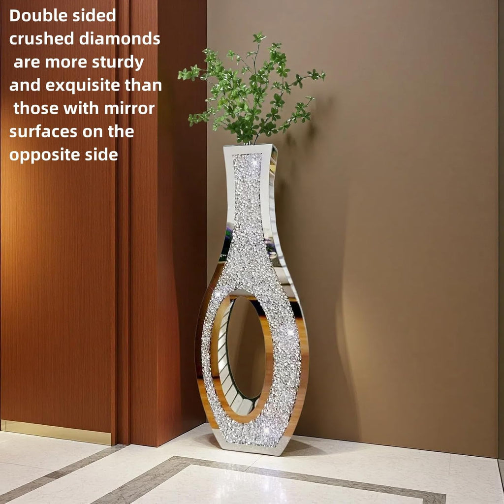 30" Tall Double Sided Crushed Diamond Floor Vases, Large Hollow Out Dustproof Vase for Living Room, Floor Vases Decorative Tall for Home,Office,Hotel(11.8" L x 5.37" W x 30" H)