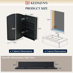 Keonjinn Black Medicine Cabinet with Mirror 20” x 30”, Metal Framed Wall Cabinet with Beveled Mirror, Surface Mount or Recessed Arched Medicine Cabinet for Bathroom,Bathroom Mirror with Storage