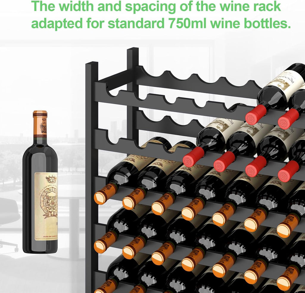Wine Rack Freestanding Floor, Bamboo 8-Tier 69 Wine Bottle Holder Racks Countertop Cabinet Display, Wooden Stackable Modular Wine Storage Organizer Shelves for Kitchen Bar Cellar Dining Room Black