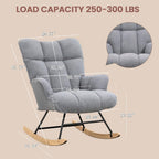 SAETSFEG Rocking Chair Nursery Teddy Upholstered Glider Rocker Rocking Accent Chair Padded Seat with High Backrest Armchair Comfy Side Chair for Living Room Bedroom Offices (Darkgrey Teddy)