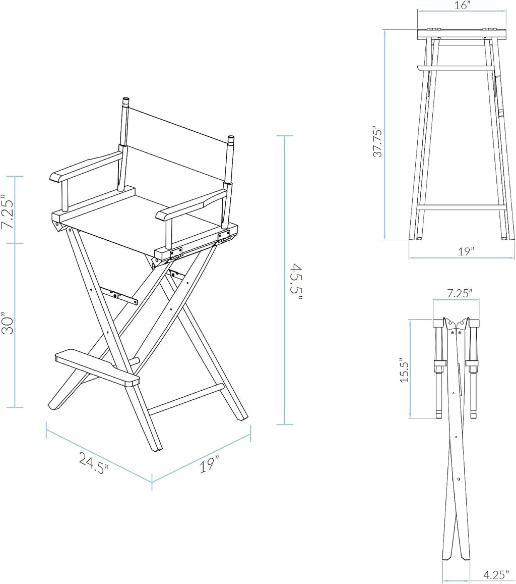 Casual Home American Trails Extra-Wide Premium Directors Chair 30" H Bar Height Black Frame Black Canvas
