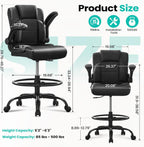 Drafting Chair, Tall Office Chair for Standing Desk, 500Lbs PU Leather Ergonomic Chair with 90 °Flip-up Armrests, Adjustable Foot Ring & Height, for Home, Drawing, or Counter Use(Black)