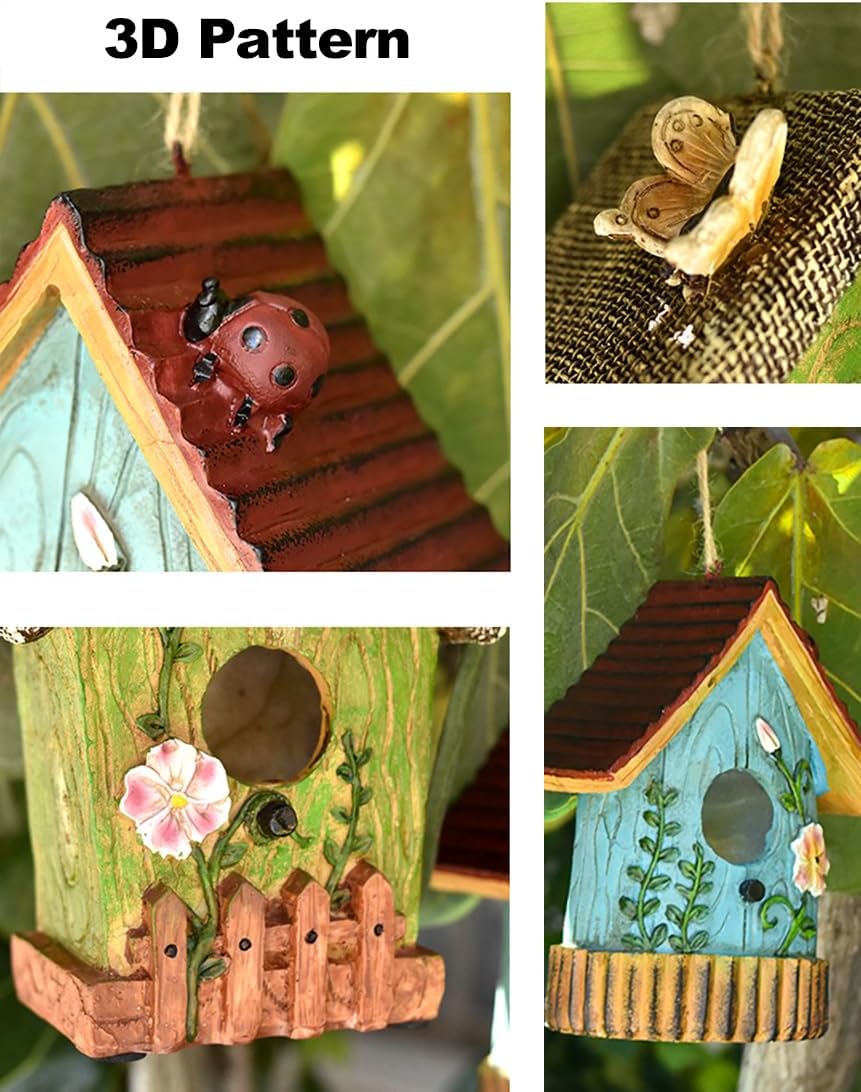 2 Pcs Hanging Bird Houses for Outside Bluebird Houses for Outside Swallows Wren Birdhouse Finch Nesting Box Patio Garden Deco
