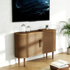 Mid-Century Modern Sideboard Buffet Cabinet, 55" Storage Cabinet with 4 cabinets, Decorative Fluted Sliding Doors for Bedroom Dining Room Small Space, Walnut Finish, Walnut
