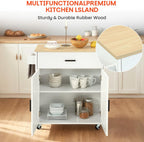 Kitchen Island with Storage, Rolling Kitchen Island on Wheels with Scalable,Open Spice Rack Shelf, Door Cabinet，Kitchen Cart Island Table for Kitchen, White