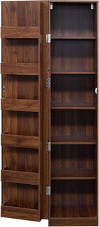 Mid Century Modern Kitchen Pantry Cabinet, 71" Tall Storage Cabinet with Door Racks & Multi-Tier Shelves, Rustic Wood Cupboard for Kitchen, Dining Room, Walnut