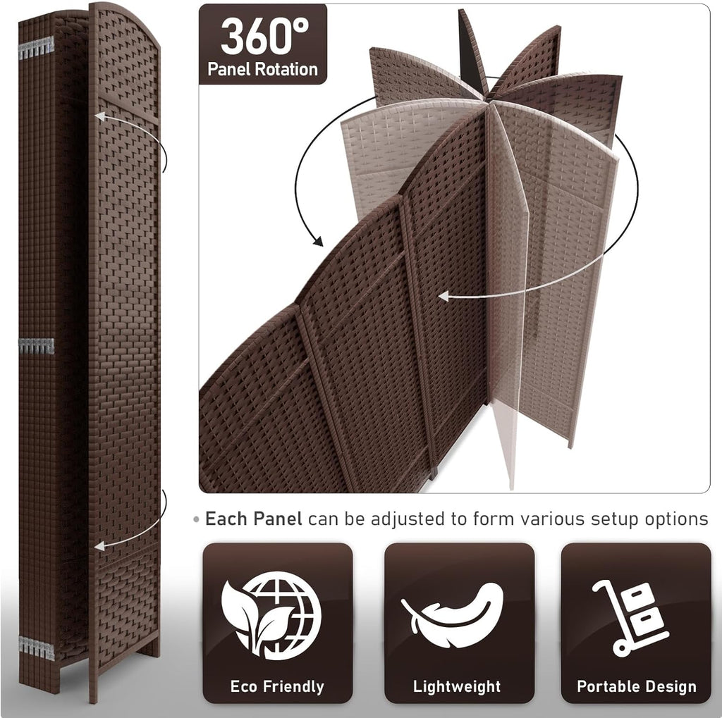 Sorbus 8 Panel Room Divider 6 ft. Tall - Privacy Screen, Extra Wide Double Hinged Panels, Mesh Hand-Woven Design, Partition Room Dividers and Folding Privacy Screens, Wall Divider for Room Separation