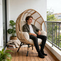Outdoor Egg Chair Wicker Indoor, 400lbs Capacity, 8-Inch Deep Cushion, Semi-Enclosed Balcony Chairs(Natural)