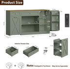 HOSTACK 59"W Kitchen Buffet Cabinet with Storage, Coffee Bar Cabinet, Green | Large Sideboard with Charging Station & Small Rolling Cart, Farmhouse Buffet with Adjustable Shelf & 2 Drawers & Door Rack