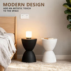 Hourglass Shaped Stool, Modern Round End Table Indoor/Outdoor Stool or End Table for Patio, Balcony, Poolside, Entryway, or Living Room 43x30cm (White)