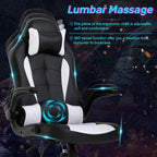 Ergonomic Gaming Office Chair - High Back Executive Computer Chair with Lumbar Support & Flip-Up Arms, PU Leather Adjustable Swivel Chair for Women/Men, Height Adjustable Massage Desk Chair (White)