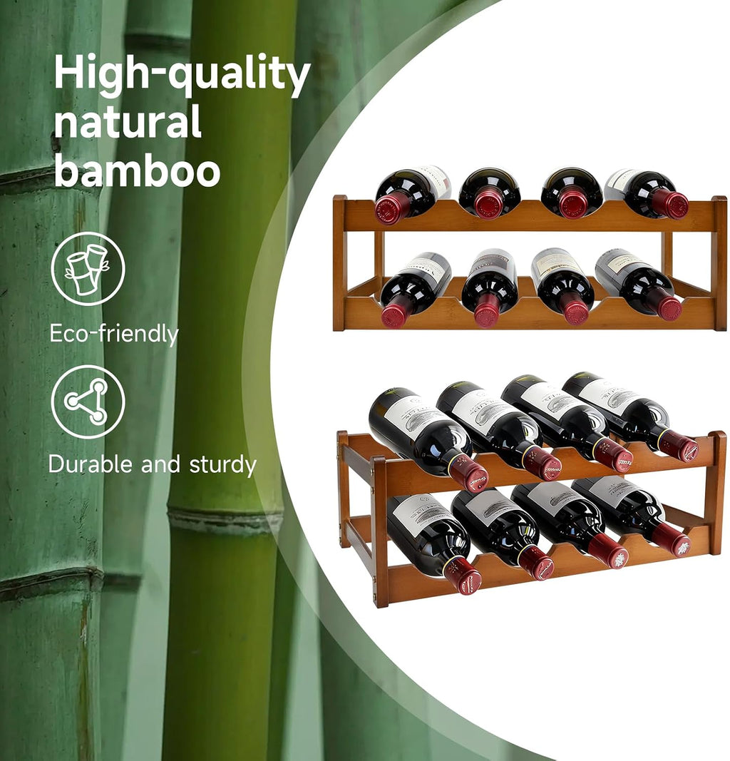 Bamboo Wine Rack, Sturdy and Durable Wine Storage Cabinet Shelf, Wine Racks Countertop for Pantry,Kitchen，2 Layers 8bottles Wine Racks countertop
