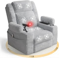 EROMMY Power Oversized Swivel Rocker Recliner with Massage and Heat, Nursery Rocking Chairs for Living Room, Comfy Glider Chair with Cup Holders, Armrest Storage,USB&Type-C Ports,Grey