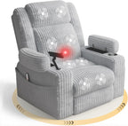EROMMY Power Oversized Swivel Rocker Recliner with Massage and Heat, Nursery Rocking Chairs for Living Room, Comfy Glider Chair with Cup Holders, Armrest Storage,USB&Type-C Ports,Grey