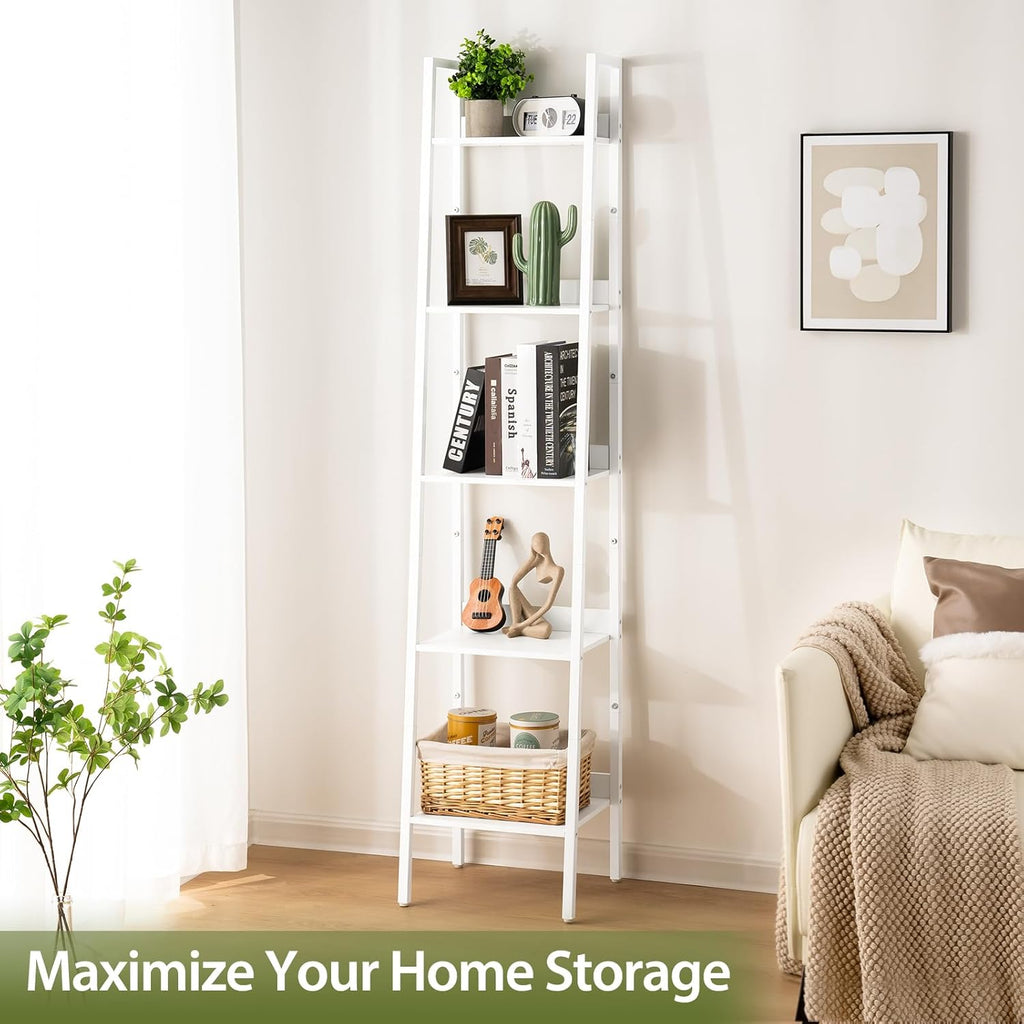 Yoobure Ladder Shelf, 5 Tier Tall Ladder Bookshelf Corner Shelf, Industrial Book Shelf Ladder Bookcase Narrow, Standing Storage Shelves Display Shelf for Bedroom Living Room Office Kitchen Bathroom