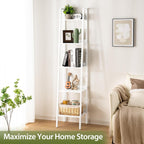 Yoobure Ladder Shelf, 5 Tier Tall Ladder Bookshelf Corner Shelf, Industrial Book Shelf Ladder Bookcase Narrow, Standing Storage Shelves Display Shelf for Bedroom Living Room Office Kitchen Bathroom