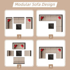 Shintenchi 7 Pieces Patio Furniture Sets Outdoor All-Weather Sectional Patio Sofa Set PE Rattan Manual Weaving Wicker Patio Conversation Set with Glass Table&Ottoman Cushion and Red Pillows, Beige