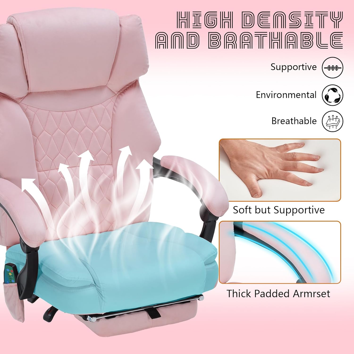 Massage Office Chair with Foot Rest 6 Points Vibration and Heat Home Office Desk Chairs for Heavy People 400lbs Reclining Managerial Chairs Ergonomic Executive Chair (Pink)