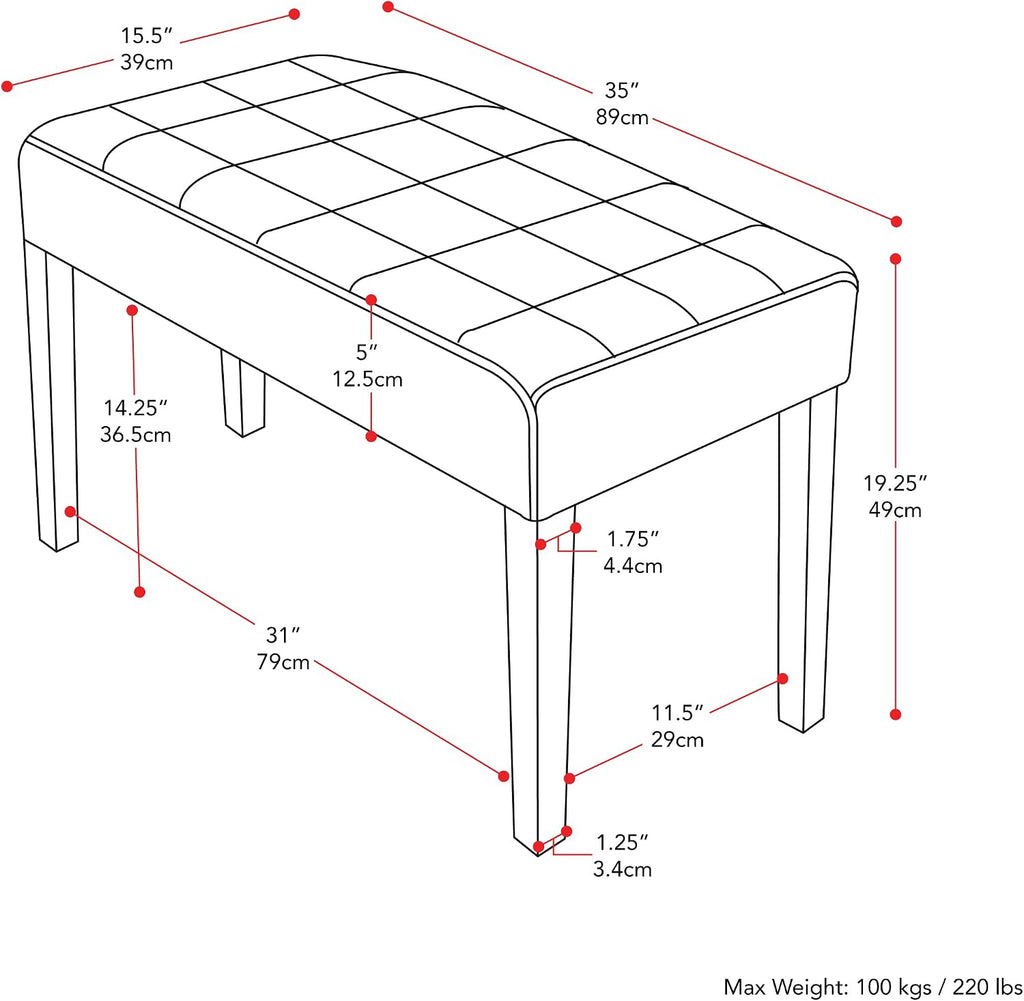 CorLiving California 24 Panel Bench in White Leatherette, White
