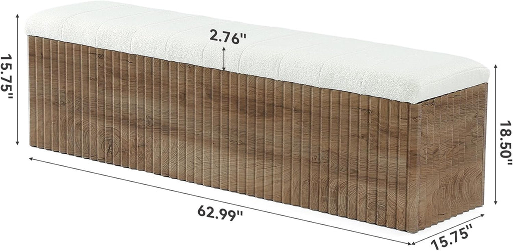 LITTLE TREE Upholstered End of Bed Storage Bench, 63" Farmhouse Wooden Entryway Bench with Cushion, Padded Ottoman with Shoe Storage for Bedroom, Living Room, Hallway, Window, Foot of Bed