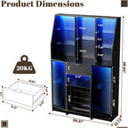 59.05" Wine Bar Cabinet W/ LED Lights & Tempered Glass Door, Home Bar Liquor Storage Cabinet With 16 Grid Wine Glass Rack & Adjustable Shelves,Coffee Cabinet with Drawer for Living Room, Dining Room