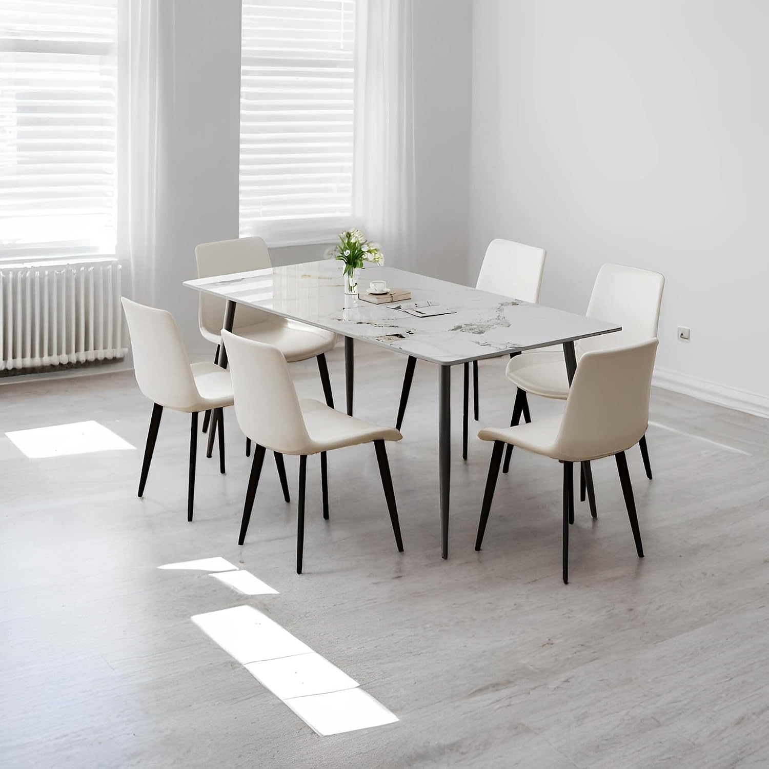 Dining Chairs, Modern PU Leather Dining Room Chair with Sturdy Metal Legs, Upholstered Seat Dinner Chairs Accent Side Chairs for Indoor Kitchen Living Room Restaurant Cafe (Cream, Set of 8)