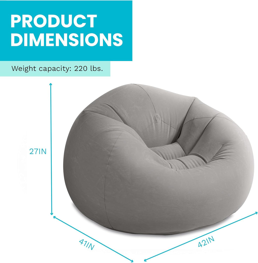 INTEX 68579EP Beanless Bag Inflatable Lounge Chair: Corduroy Textured Flocking – Durable Vinyl – Folds Compactly – 220lb Weight Capacity – 45" x 45" x 28"