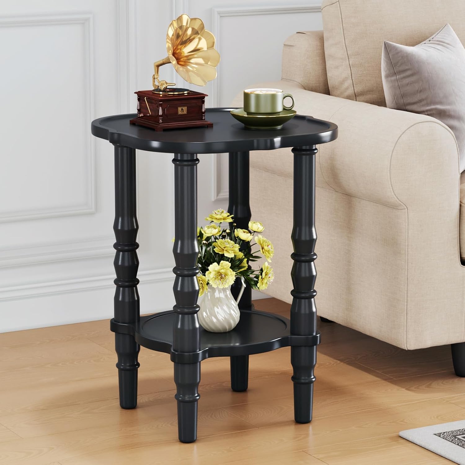 Uniclinens Solid Wood End Side Table - Small Wooden Nightstand for Living Room Bedroom, Black