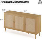 Farini 59.1" Buffet Cabinet with 3 Rattan Doors,Kitchen Sideboard for Dining Room, Hallway & Living Room, Coffee Bar Storage Console Table,Natural