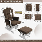 Boshen 5PCS Glider Rocker Replacement Cushions with Storage Side Pockets, Thickened 3.5IN Seat & Supportive Striped Plush Rocking Chair Cushion Set with Ottoman Cover for Indoor Nursery, Brown
