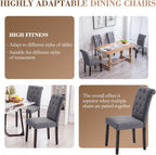 Dining Chairs Set of 2 Upholstered Dining Room Chairs Fabric Tufted Kitchen Chairs with Wood Legs High Back Dining Chair Mid Century Modern Chair for Dining Room,Kitchen,Living Room (Gray)