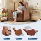 Swivel Rocking Nursery Recliner Chair, Glider Rocker Recliner with High Backrest & Deep Seat, PU Leather Sofa Chair for Nursery, Living Room, Bedroom and Home Theater, Brown