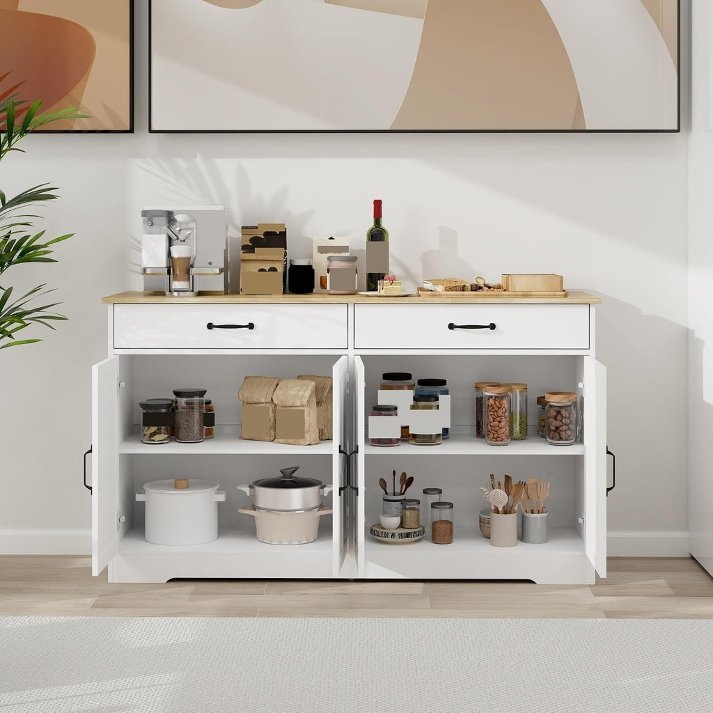 Large Farmhouse Buffet Cabinet Storage Sideboard, with 2 Drawers and 4 Doors, for Dining Living Room Kitchen,for Kitchen Home