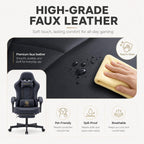 Office Desk Computer Gaming Chair for Adults, Ergonomic High Back Gamer Chair with Massage and Pocket Spring Cushion, Swivel Comfy Video Game Chairs with Footrest and Lumbar Support (Black Leather)