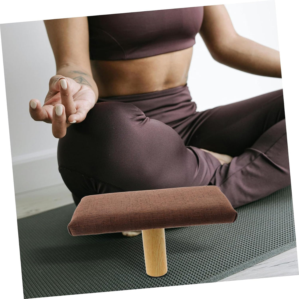 Lurrose Wooden Bench Stool and Prayer, Small Coffee Color Seat Under 150cm Height, Balance Chair for Mindfulness and Zen Practice