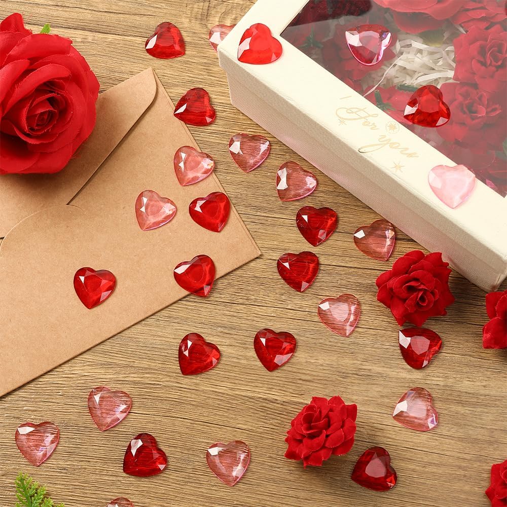 Valentines Day Acrylic Heart 120 Pcs Red and Pink Hearts Shaped Gems Crystals for Table Decoration, Valentine Hearts Vase Filler for DIY Crafts, Valentine's Day Wedding Table Scatter Decoration