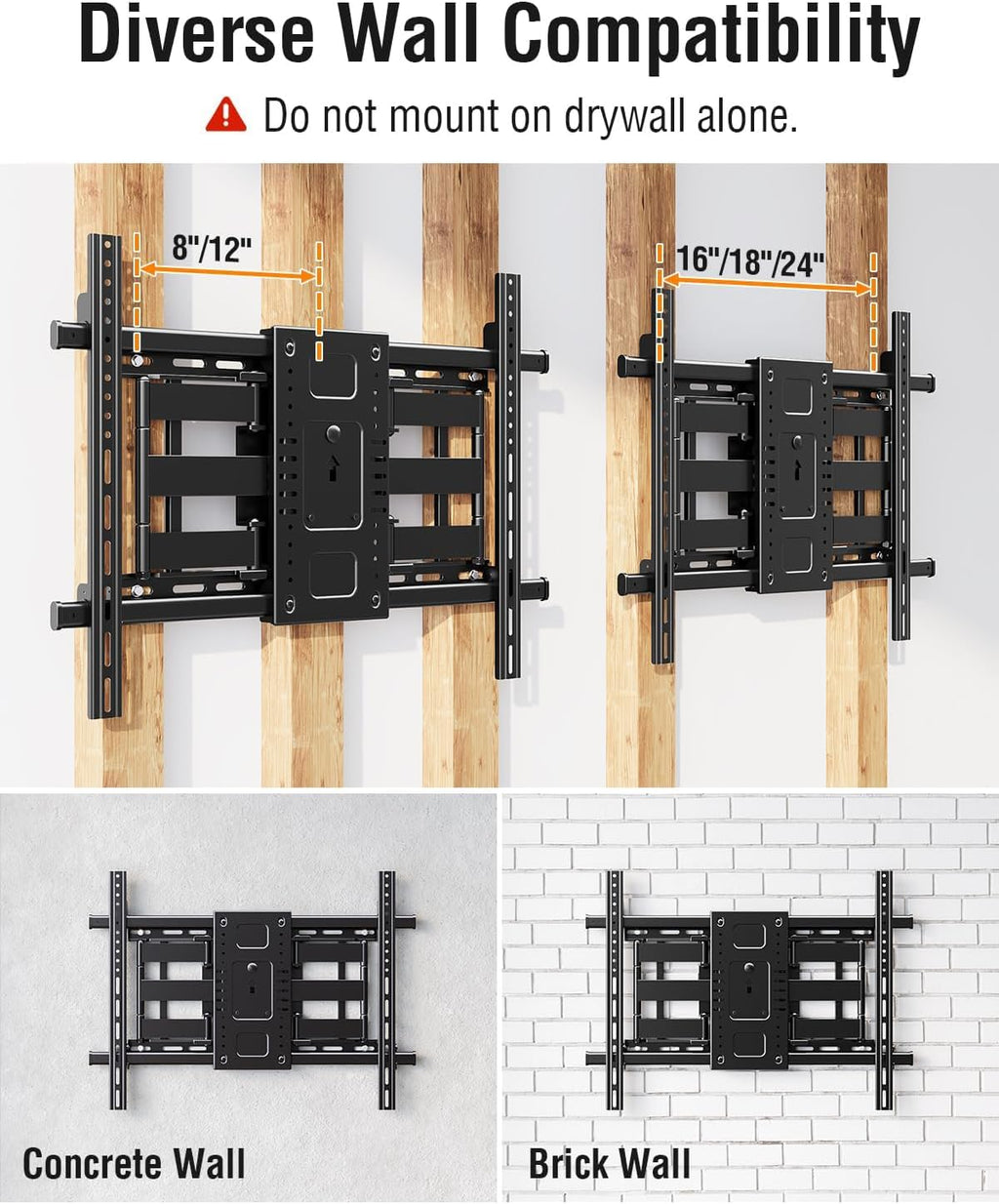 ELIVED Heavy Duty TV Mount for Most 50-110 inch tvs, Holds up to 250 lbs, Full Motion TV Wall Mount Swivel and Tilt, Slim Wall Mount Bracket Max VESA 800x600mm, Fits 12"/16"/18"/24" Studs