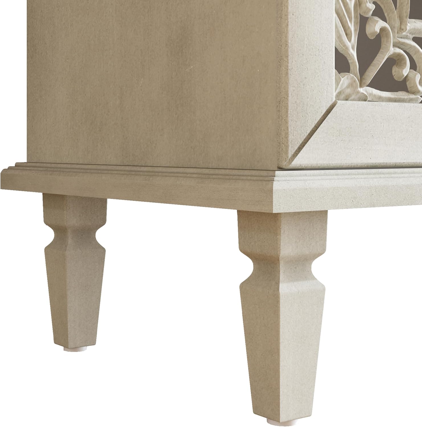 Vintage Sideboard Buffet Table Accent Credenza Storage Cabinet with 4 Hollow Carving Doors Adjustable Shelves Wood Legs for Kitchen Dining Living Room Entryway 60 Inch Antique White