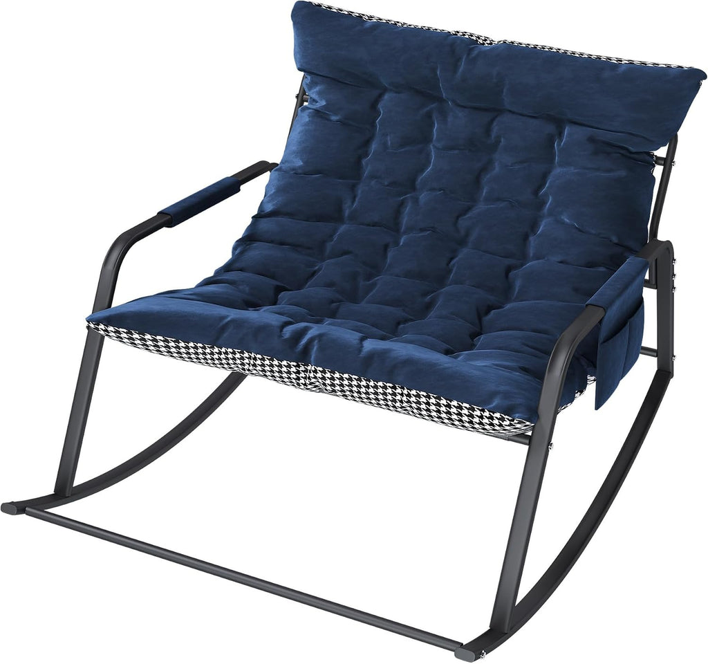 Ergonomic Rocking Lounge Chair with Tufted Cushion | Carbon Steel Frame, 35.43" Wide Seat, 330 lbs Capacity, Navy Blue