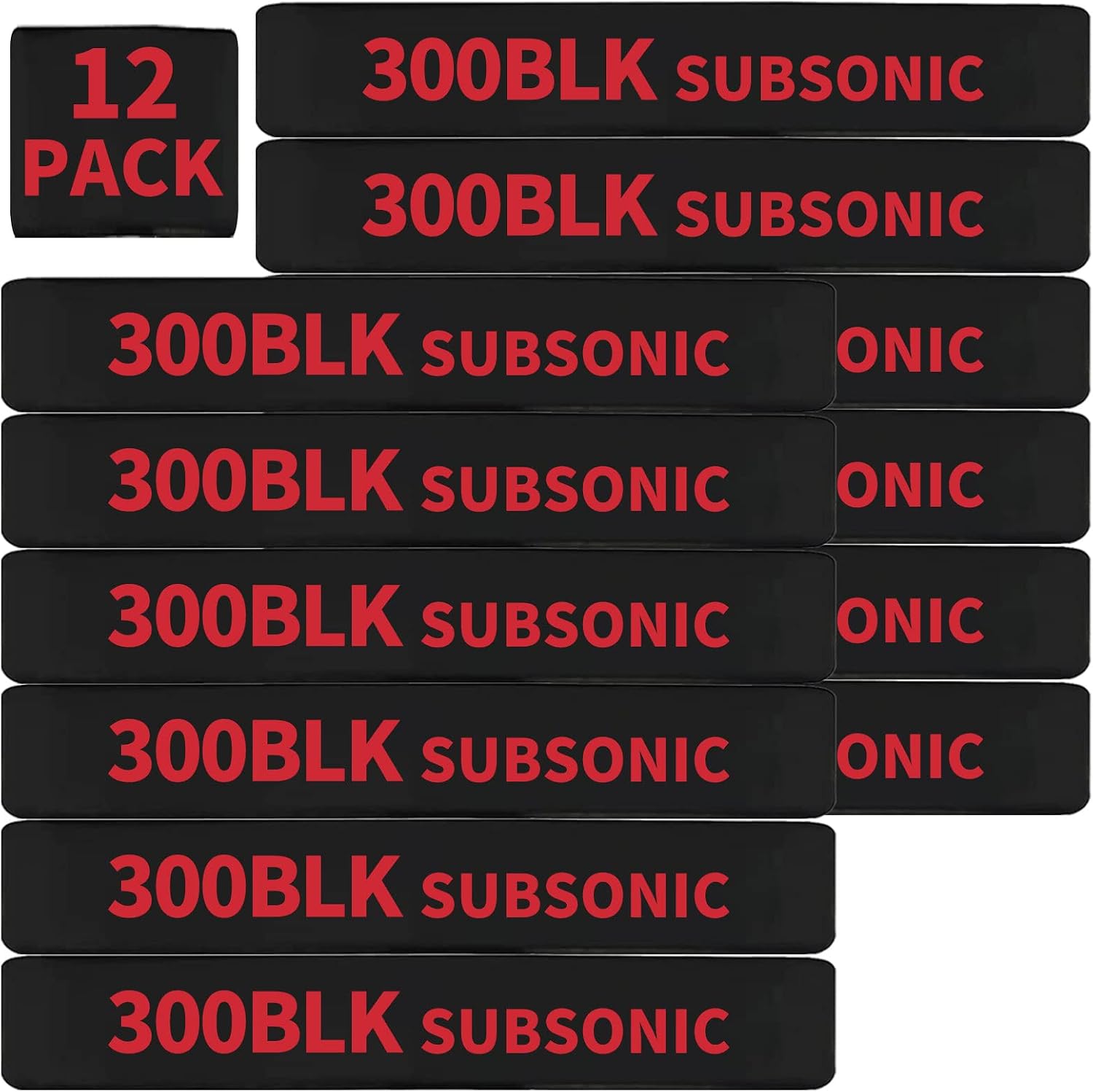 12 Pack Miaozhun 300 BLK Subsonic Magazine Marking Bands .300 Blackout Subsonic Magazine Caliber Identification(Black-Red)