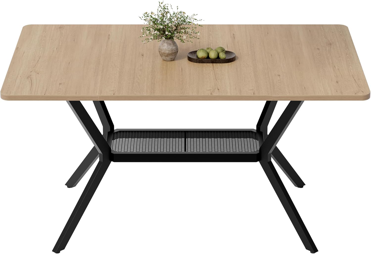 MECHYIN 55" Dining Table for 4-6, Industrial Kitchen Table with Spacious Storage Shelf, Sturdy Metal Frame Rectangle Dining Table for Dining Room, Small Apartments, Home Office