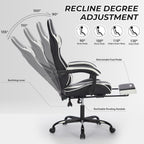 Gaming Chair with Footrest, Ergonomic Computer Chair with Headrest and Lumbar Support, Breathable Material Height Adjustable Video Game Chairs for Adults, Black White